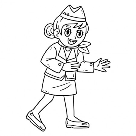 Premium Vector | Stewardess isolated coloring page for kids