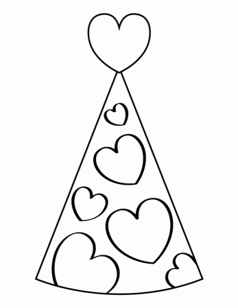 Printable Heart Party Hat Coloring Page