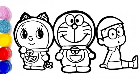 Glitter Doraemon Dorami Nobita Coloring Page Draw and Color Doraemon ドラえもん  Cartoon - YouTube