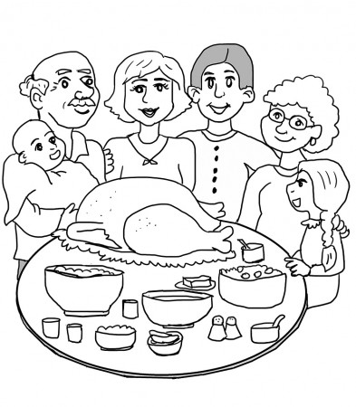 Thanksgiving Family Dinner Coloring Page - Free Printable Coloring Pages  for Kids