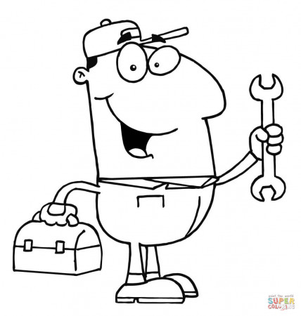 A Repair Man with a Toolbox and a Wrench coloring page | Free ...