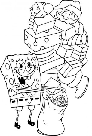 Present Christmas Spongebob Coloring Page