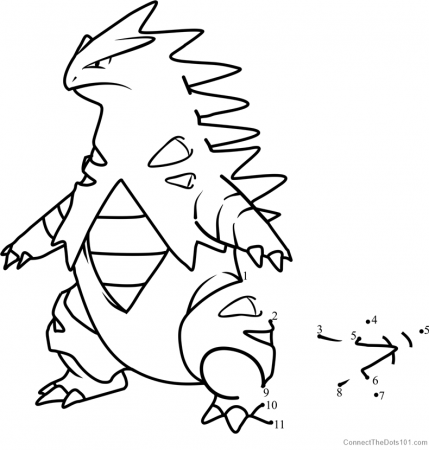 Pokemon Tyranitar dot to dot printable worksheet - Connect The Dots