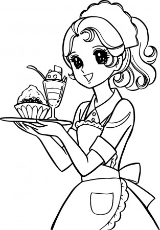 Waitress in a cafe coloring book to print and online