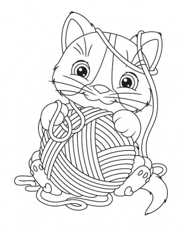 Cat with yarn ball coloring page ...