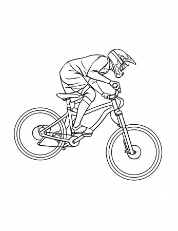 Premium Vector | Mountain biker isolated coloring page for kids