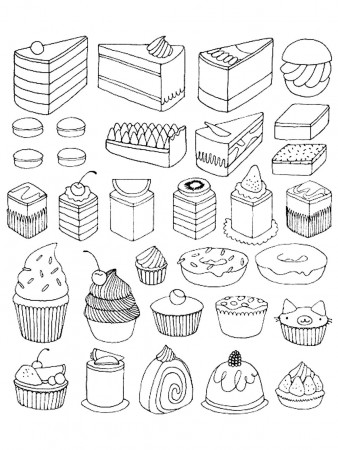 Cupcakes and little cakes - Cupcakes Adult Coloring Pages