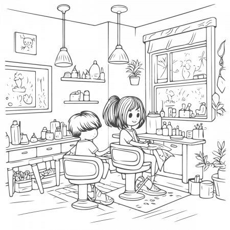 The Cartoon Of Kids With Hair In Salon ...