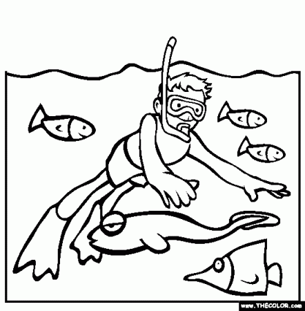 Snorkeling Coloring Page | Free Snorkeling Online Coloring