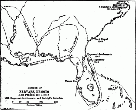 Routes of Narvaez, De Soto, and Ponce De Leon, 1513 to 1542