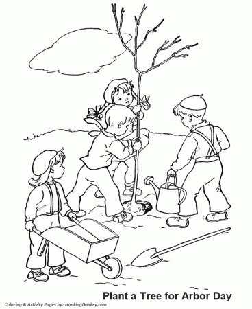 Arbor Day Coloring Pages - Children planting a tree Coloring Pages ...