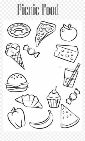 Picnic Food Coloring Pages - Picnic Food Clipart Black And White, HD Png  Download - vhv