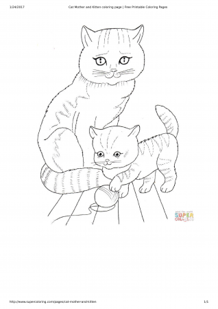 Cat And Kitten Coloring Page | Templates at allbusinesstemplates.com