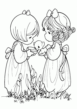 Two Little Girl Feeding The Puppy Coloring Page - Free Printable Coloring  Pages for Kids