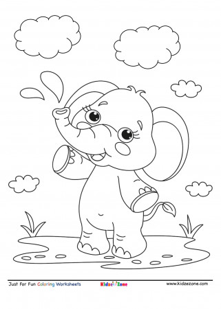 Baby Elephant having fun Coloring Page - KidzeZone