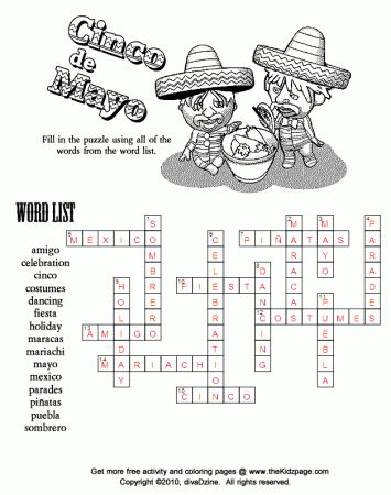Cinco de Mayo Crossword Puzzle Free Coloring Pages for Kids ...