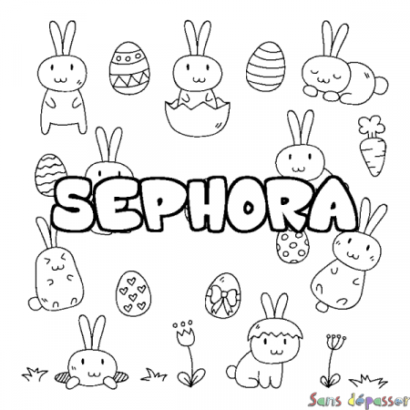 Coloriage prénom SEPHORA - décor Paques ...