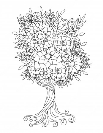 Premium Vector | Mandala flower tree coloring page for kids or adults - eps  vector