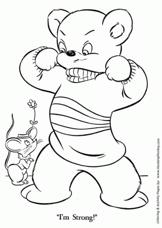 Teddy Bear Coloring Pages | Free Printable Strong Boy Bear Coloring  activity Pages for Pre-K and Primary Kids | HonkingDonkey