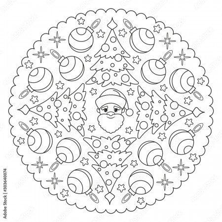 Coloring Page Mandala For Kids With Winter, Christmas and Happy New Year  Santa Claus, Christmas tree, Toys. Vector Illustration. Stock Vector |  Adobe Stock