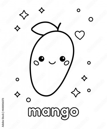 Coloring page for kids. Cute cartoon mango with happy face. Kawaii fruit  character. Healthy food. Vector illustration. Stock Vector | Adobe Stock