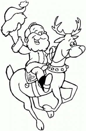 Printable Christmas Coloring Page: Santa on Reindeer