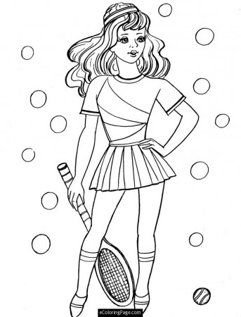 Barbie Playing Tennis Coloring Page for Girls Printable 