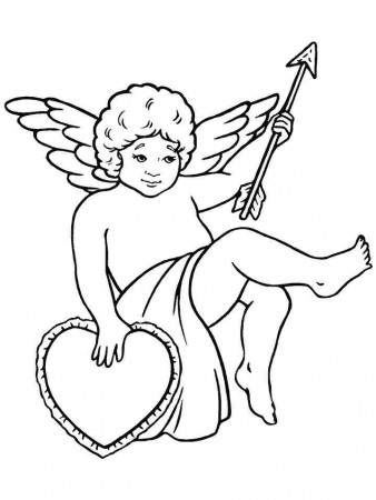 Happy Valentine Cupid With Arrow And Heart Coloring Pages