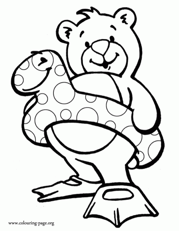Bears - Bear wearing a snake float and swim fins coloring page