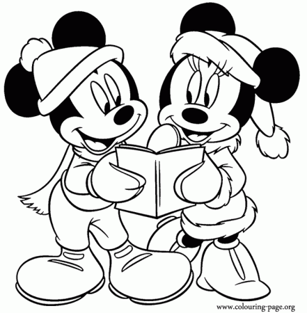Mickey Mouse - Mickey and Minnie in winter coloring page