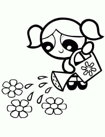 Powerpuff Girls Bubbles Waters Flowers Coloring Page | Free 