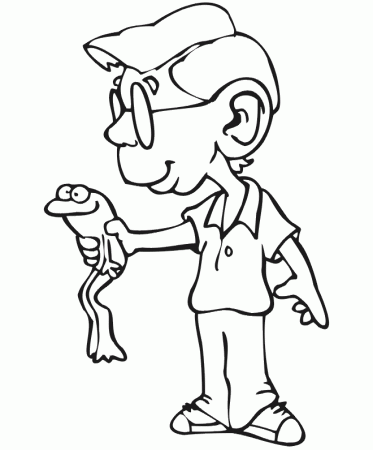 Frog Coloring Page | A Boy Holding a Frog