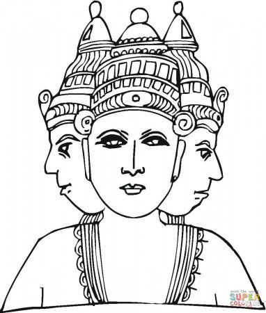 Hindu Deity With Three Heads coloring page | Free Printable ...