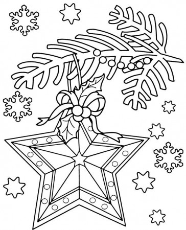 Bauble on Christmas tree coloring page for kids