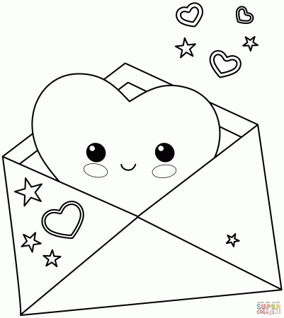 Kawaii Envelope with Postcard coloring page | Free Printable Coloring Pages