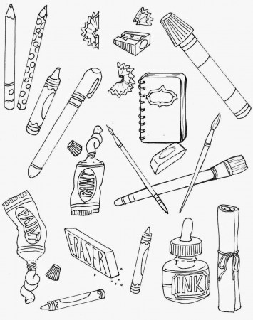 Art supplies drawing, Drawing supplies, Coloring pages