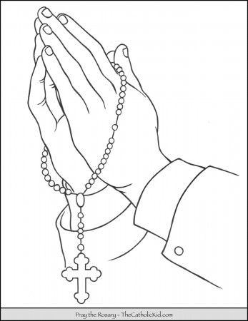 Rosary Hands Praying Coloring Page - TheCatholicKid.com