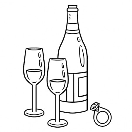 Premium Vector | Glass of wine ring isolated coloring page