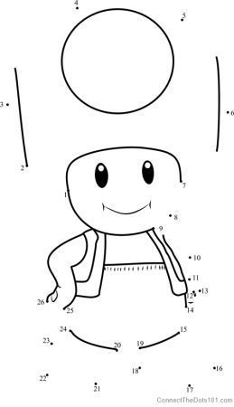 Toad from Super Mario dot to dot printable worksheet - Connect The Dots