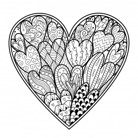 Premium Vector | Doodle heart coloring page black and white valentine's day  pattern for antistress coloring book