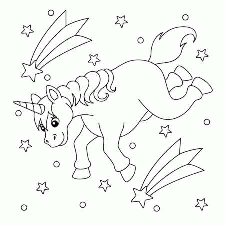 Premium Vector | Falling unicorn and shooting star coloring page