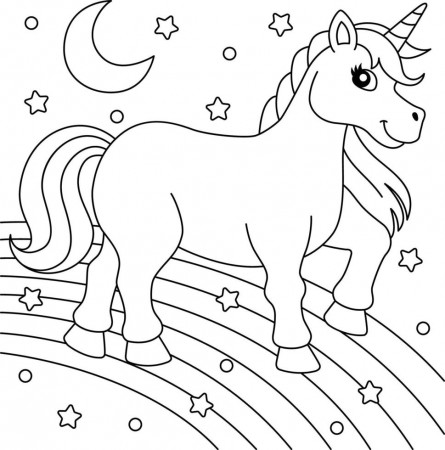 Unicorn Walking On The Rainbow Coloring Page 5723474 Vector Art at Vecteezy