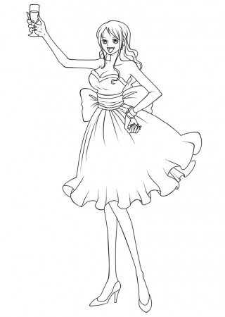 Cheerful Nami from One Piece Coloring Page - Anime Coloring Pages