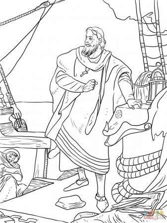 Christopher Columbus on the Santa Maria coloring page | Free ...