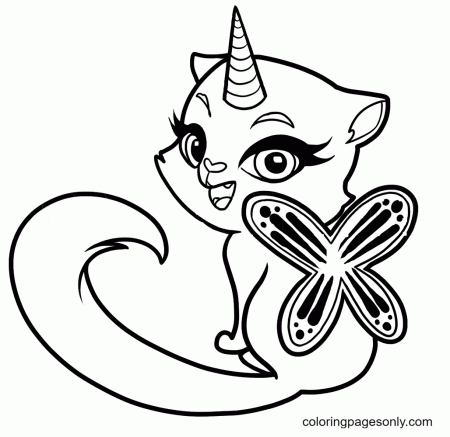 Unicorn Cat with butterfly wings Coloring Pages - Unicorn Cat Coloring Pages  - Coloring Pages For Kids And Adults