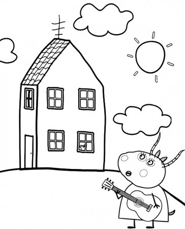 Madame Gazelle coloring page with Peppa house