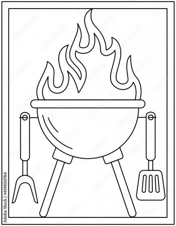 Bbq grill coloring page designed in hand drawn vector Stock Vector | Adobe  Stock