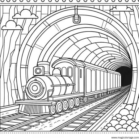 Coloring page Train traveling through a ...