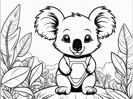 Koala bear line art black and White ...