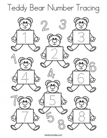 Teddy Bear Number Tracing Coloring Page - Twisty Noodle